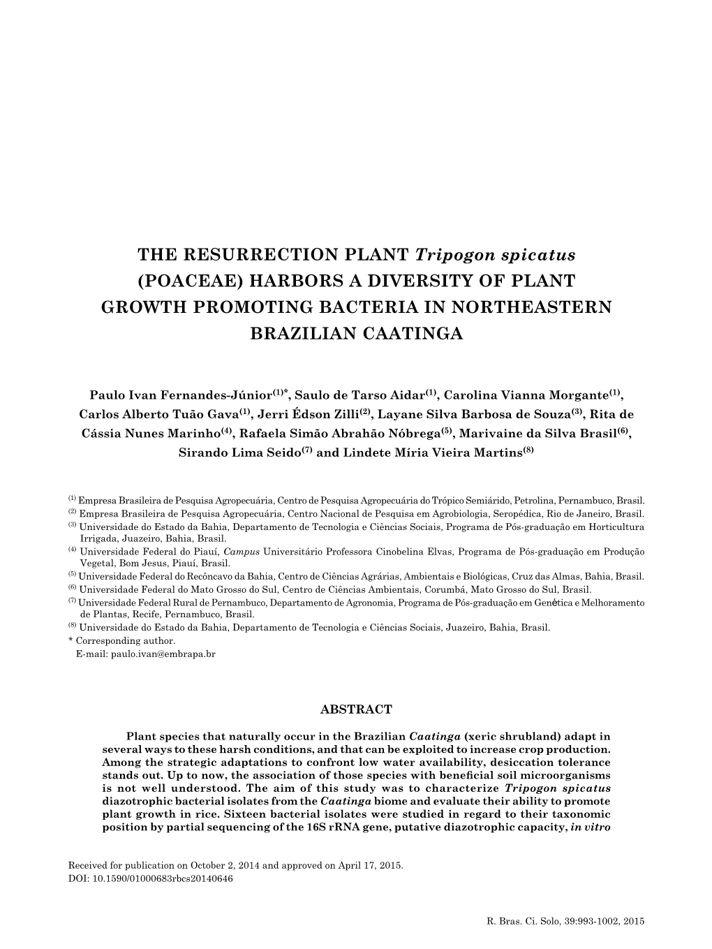 The Resurrection Plant Tripogon Spicatus (Poaceae) Harbors a Diversity of Plant Growth Promoting Bacteria in Northeastern Brazilian Caatinga