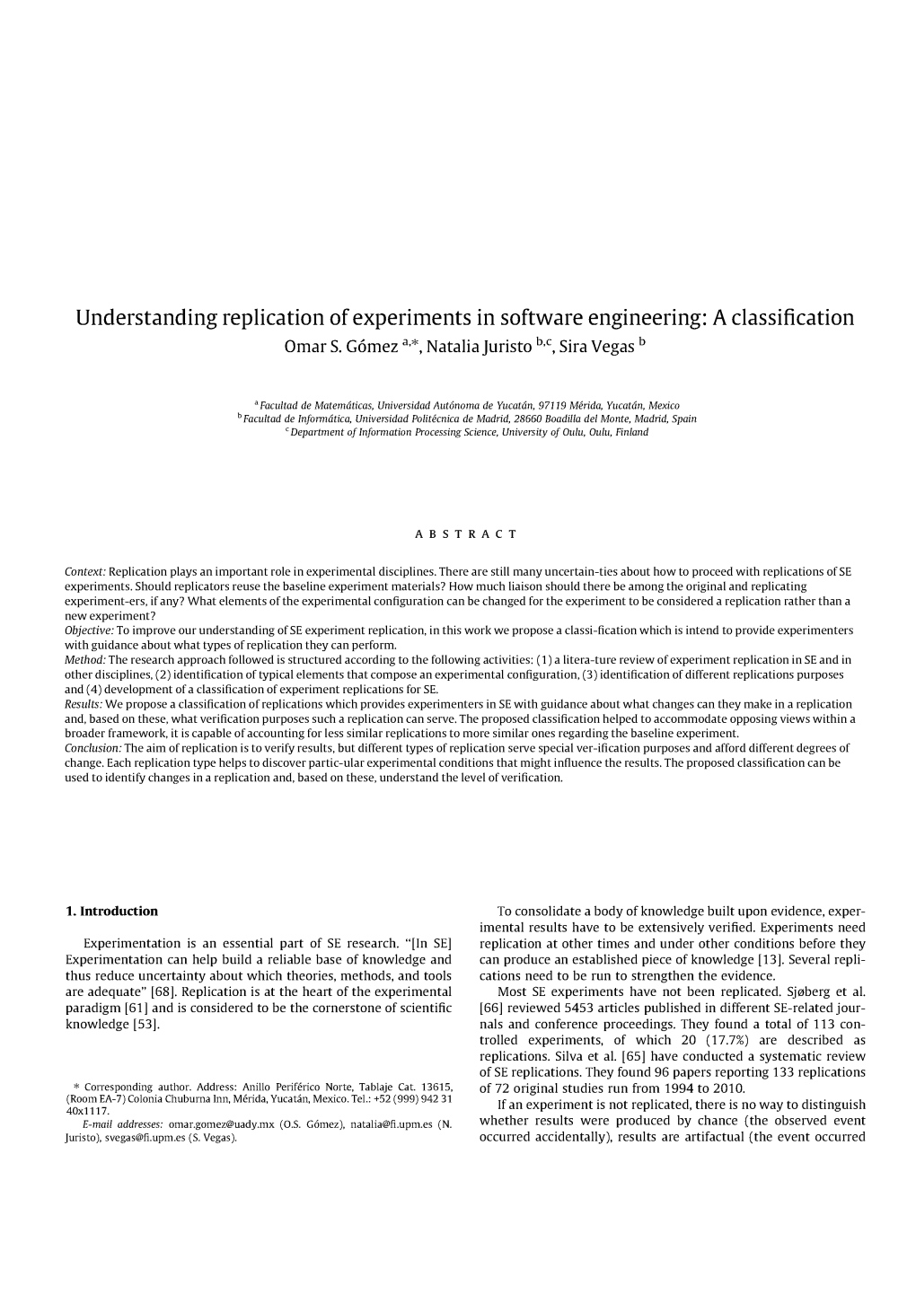 Understanding Replication of Experiments in Software Engineering: a Classification Omar S