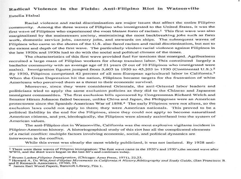 Radical Violence in the Fields: Anti-Filipino Riot in Watsonville