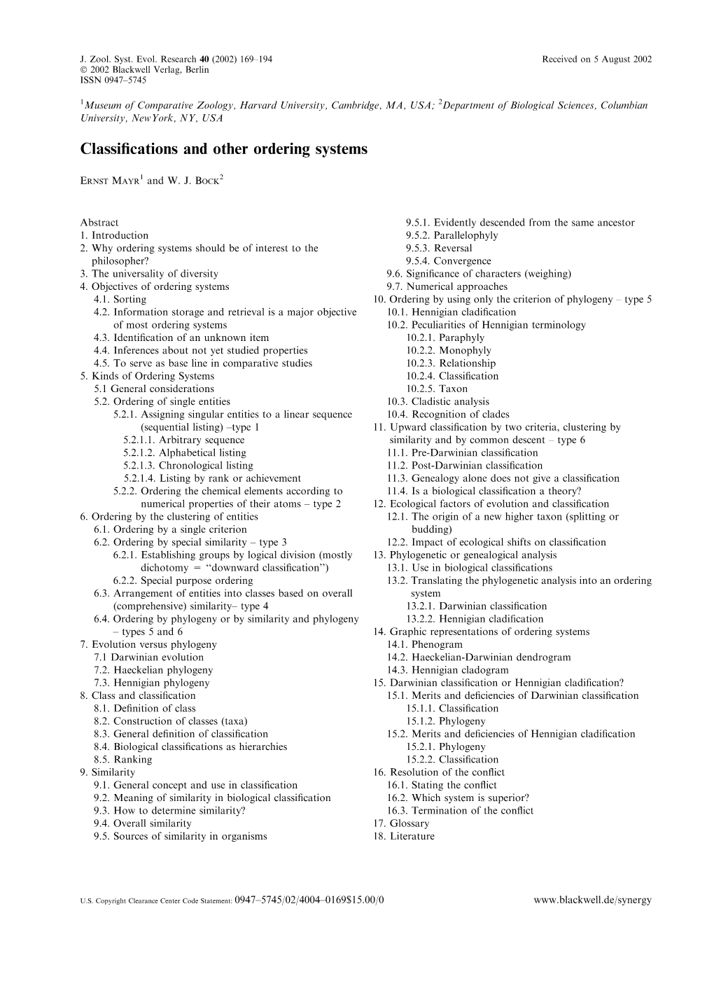 Classifications and Other Ordering Systems