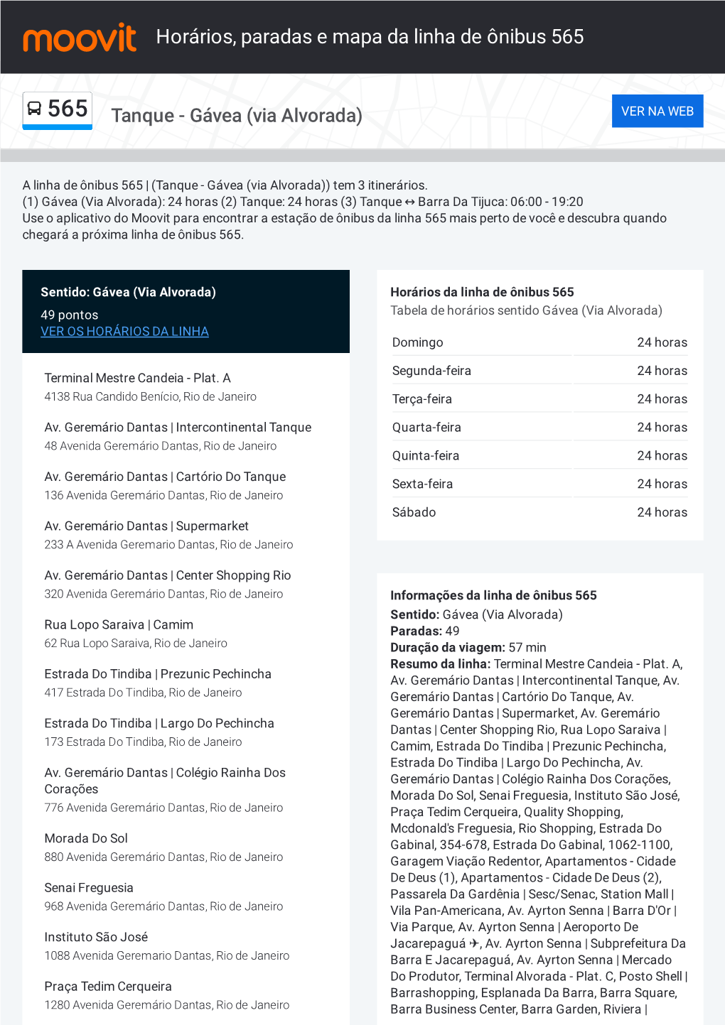 Horários, Paradas E Mapa Da Linha De Ônibus 565