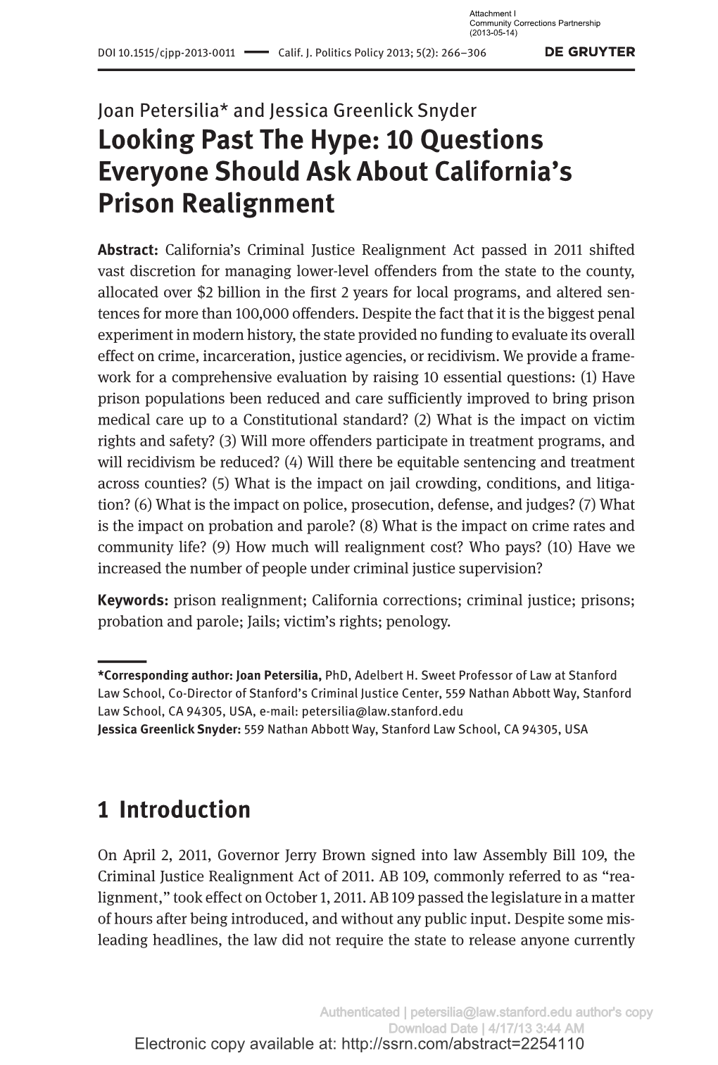 10 Questions Everyone Should Ask About California's Prison Realignment