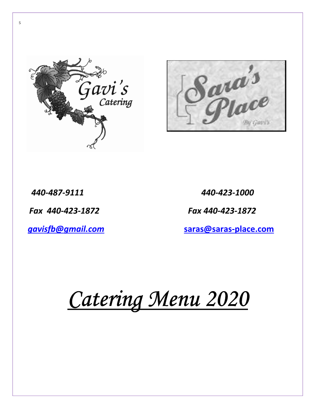 Catering Menu 2020