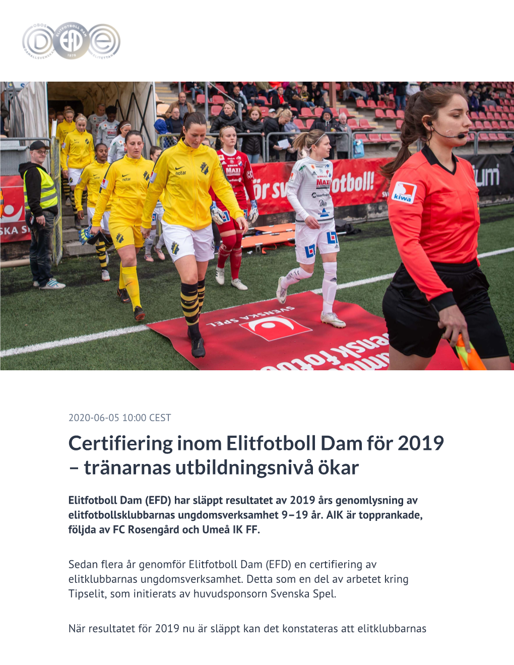 Certifiering Inom Elitfotboll Dam För 2019 – Tränarnas Utbildningsnivå Ökar