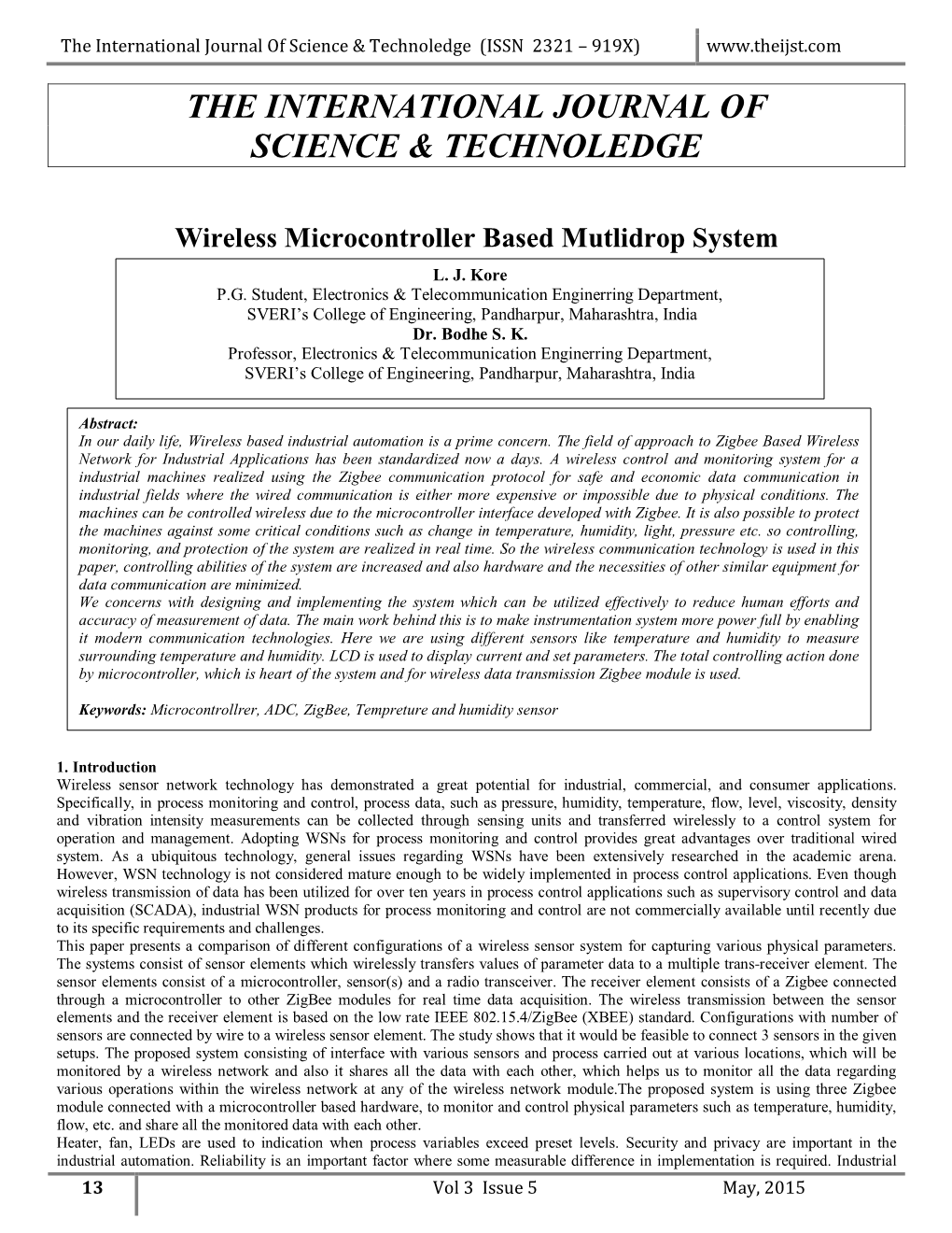 The International Journal of Science & Technoledge