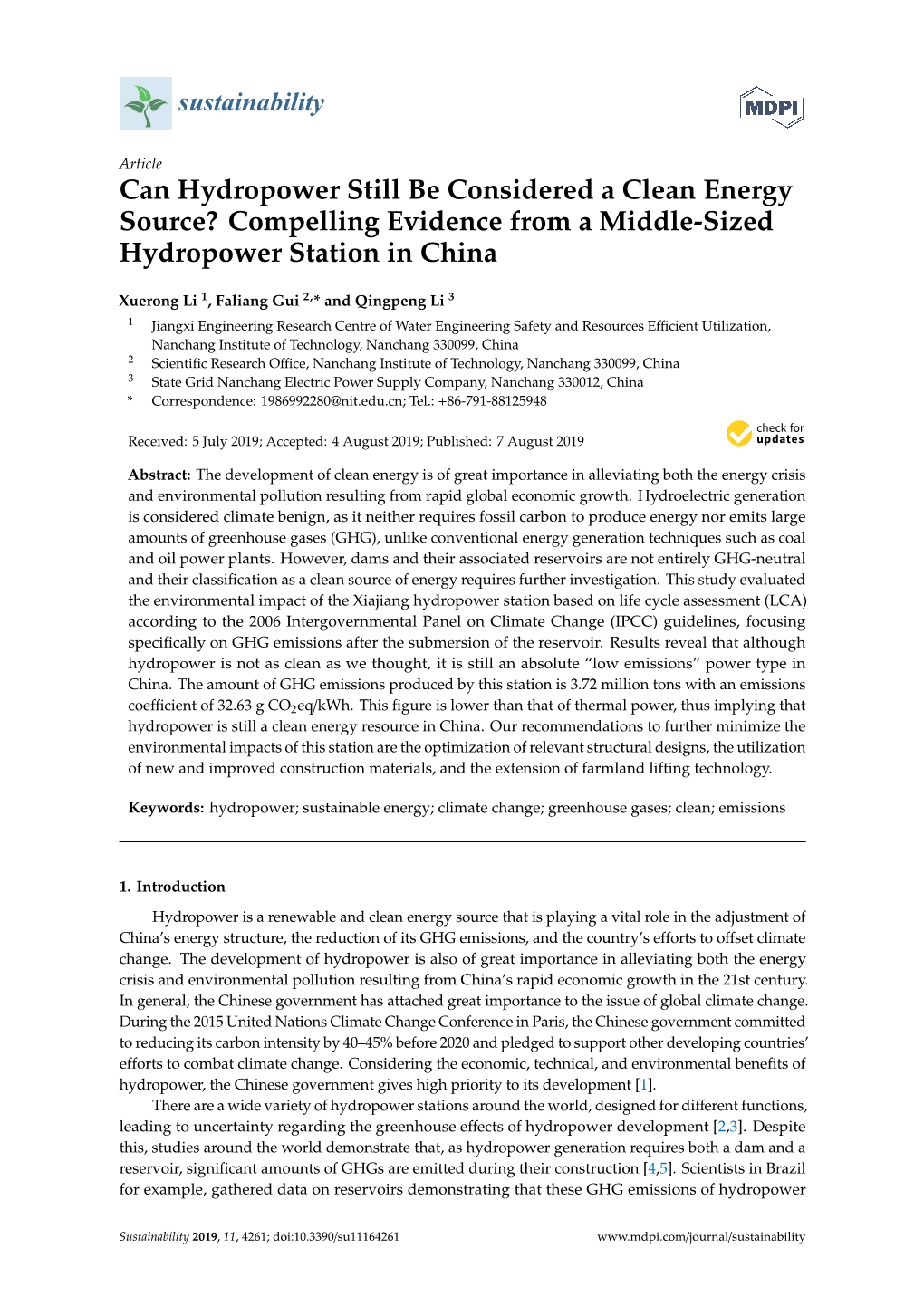 Can Hydropower Still Be Considered a Clean Energy Source? Compelling Evidence from a Middle-Sized Hydropower Station in China