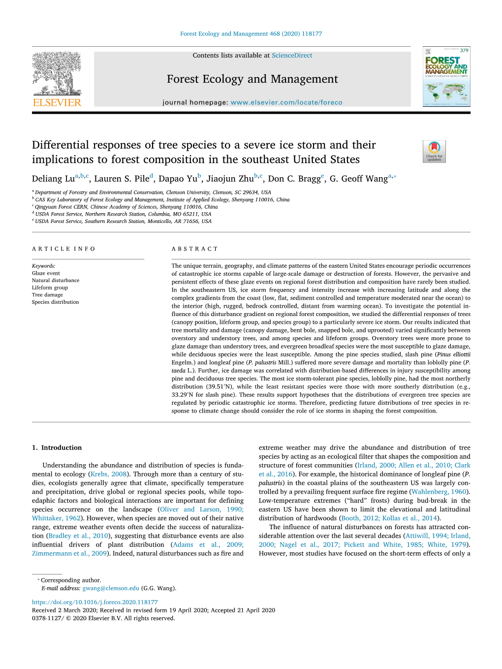 Differential Responses of Tree Species to a Severe Ice Storm and Their