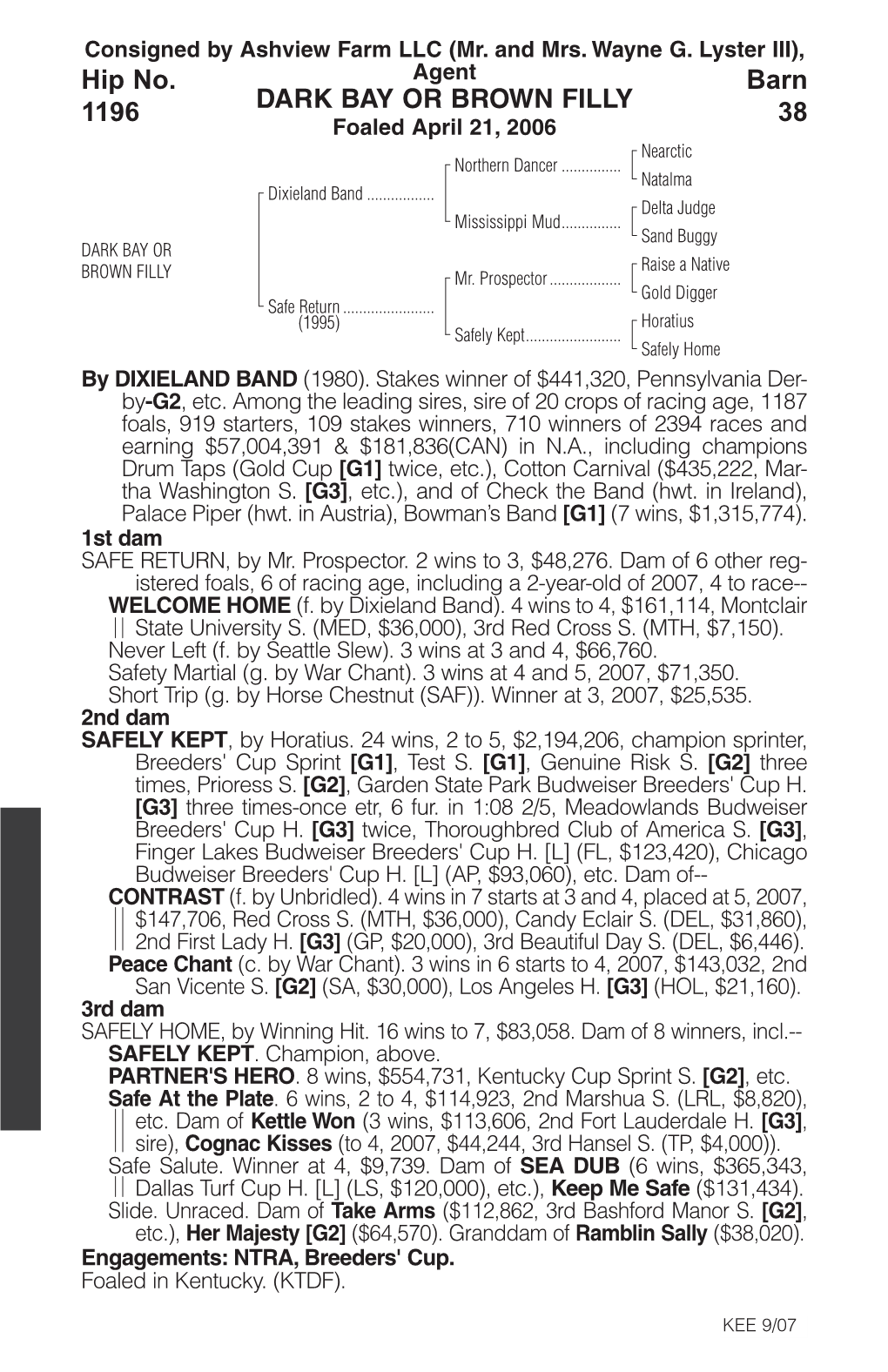 DARK BAY OR BROWN FILLY Barn 38 Hip No. 1196