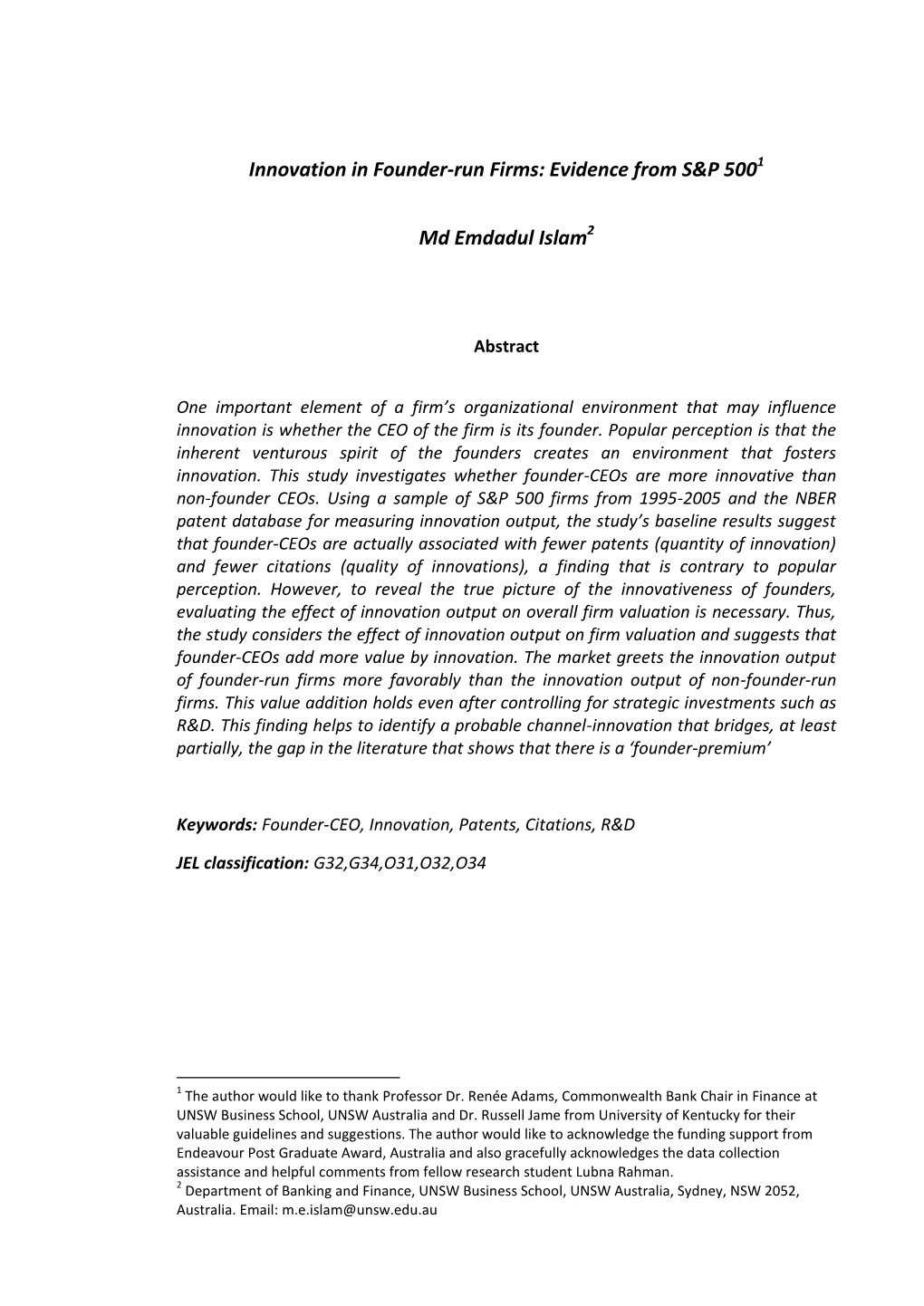 Innovation in Founder-Run Firms: Evidence from S&P 500 Md