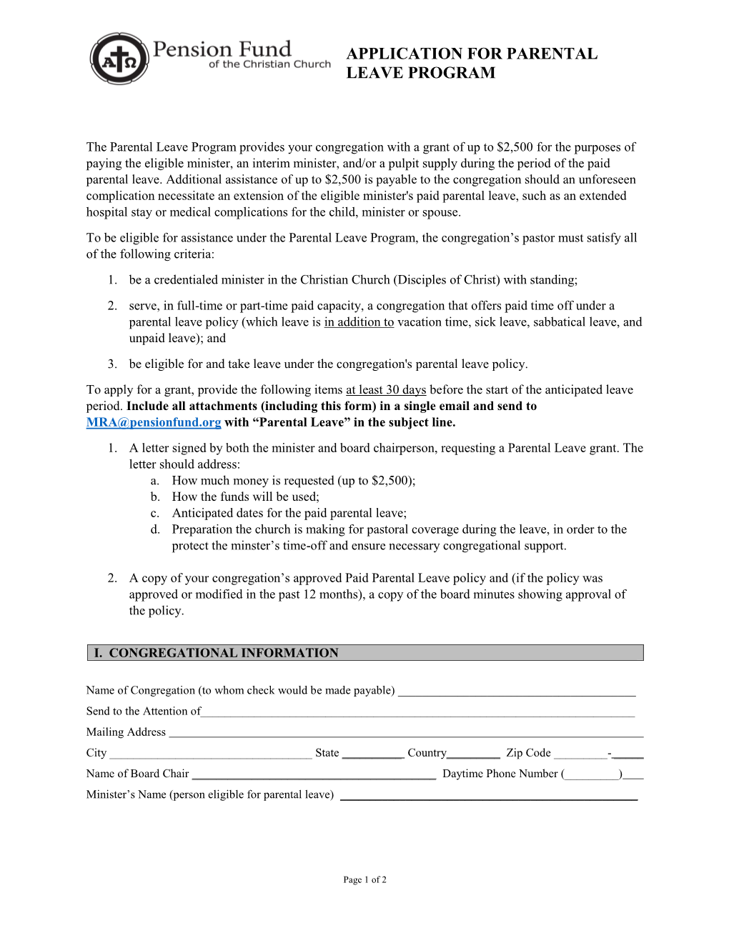 Application for Parental Leave Program