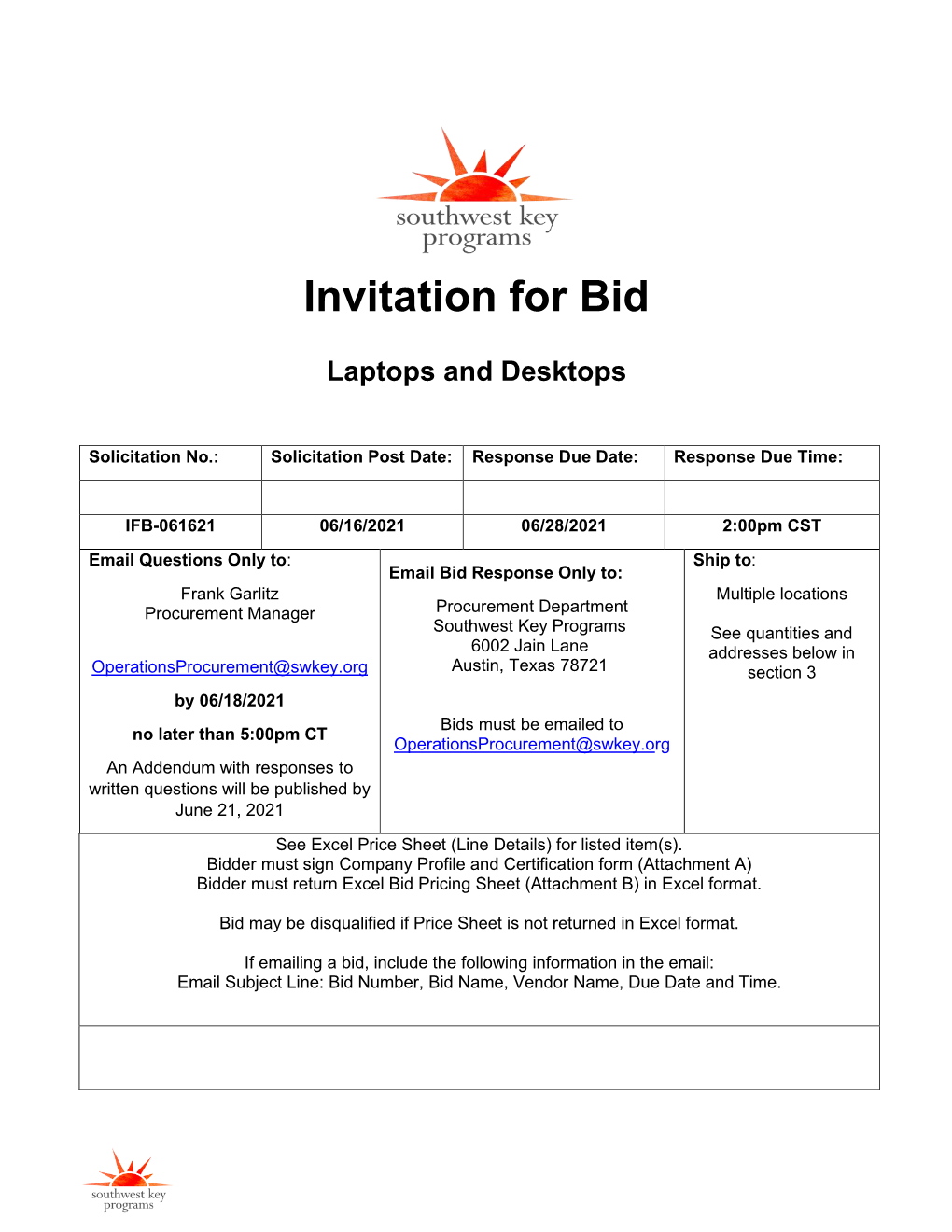 Invitation for Bid