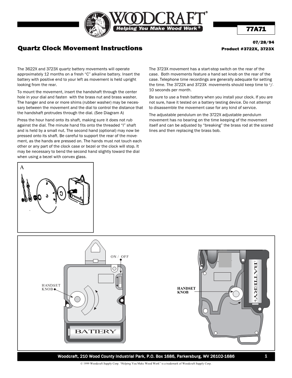 77A71 Quartz Clock Movement Instructions