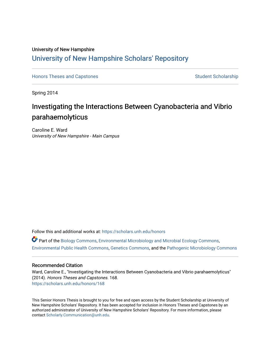 Investigating the Interactions Between Cyanobacteria and Vibrio Parahaemolyticus