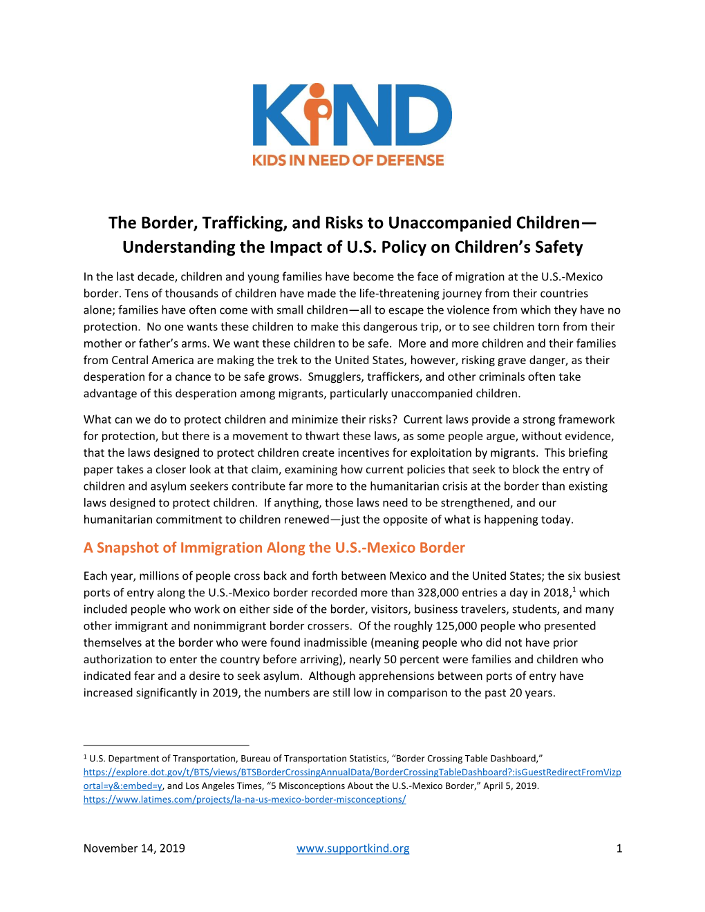 The Border, Trafficking, and Risks to Unaccompanied Children— Understanding the Impact of U.S