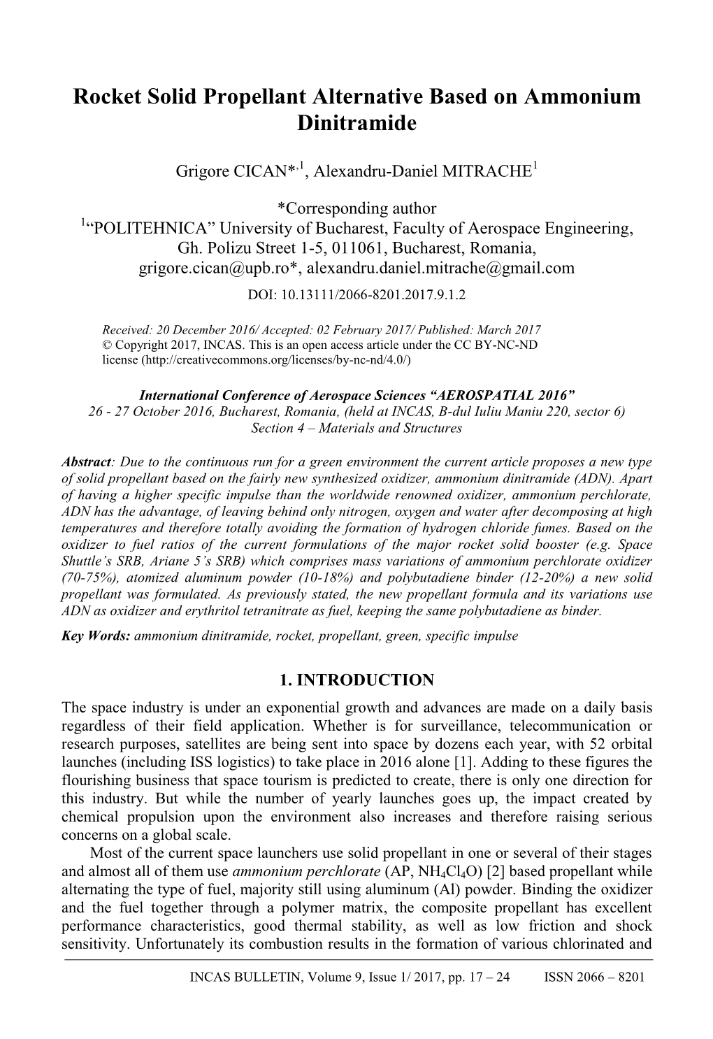 Rocket Solid Propellant Alternative Based on Ammonium Dinitramide