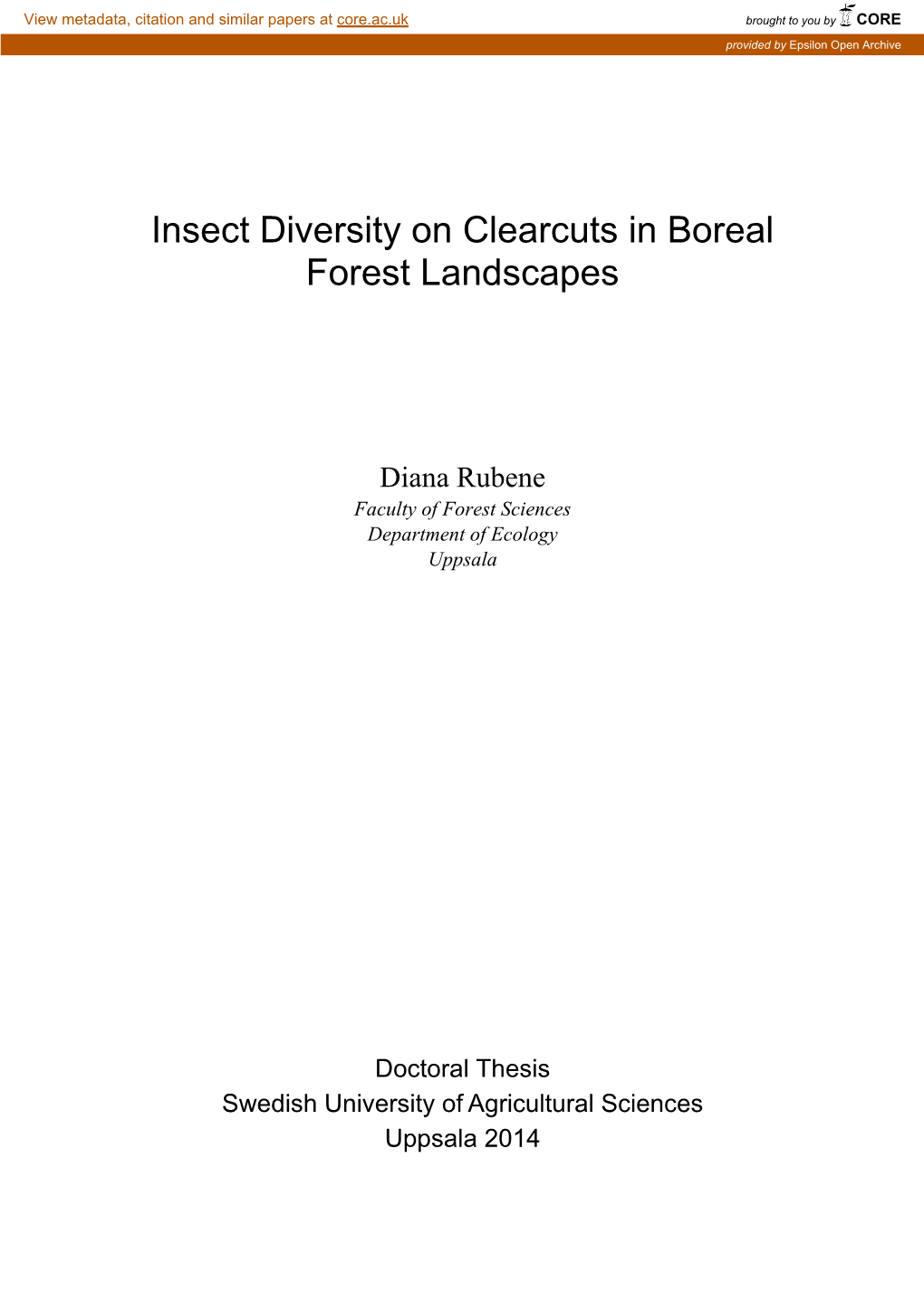 Insect Diversity on Clearcuts in Boreal Forest Landscapes