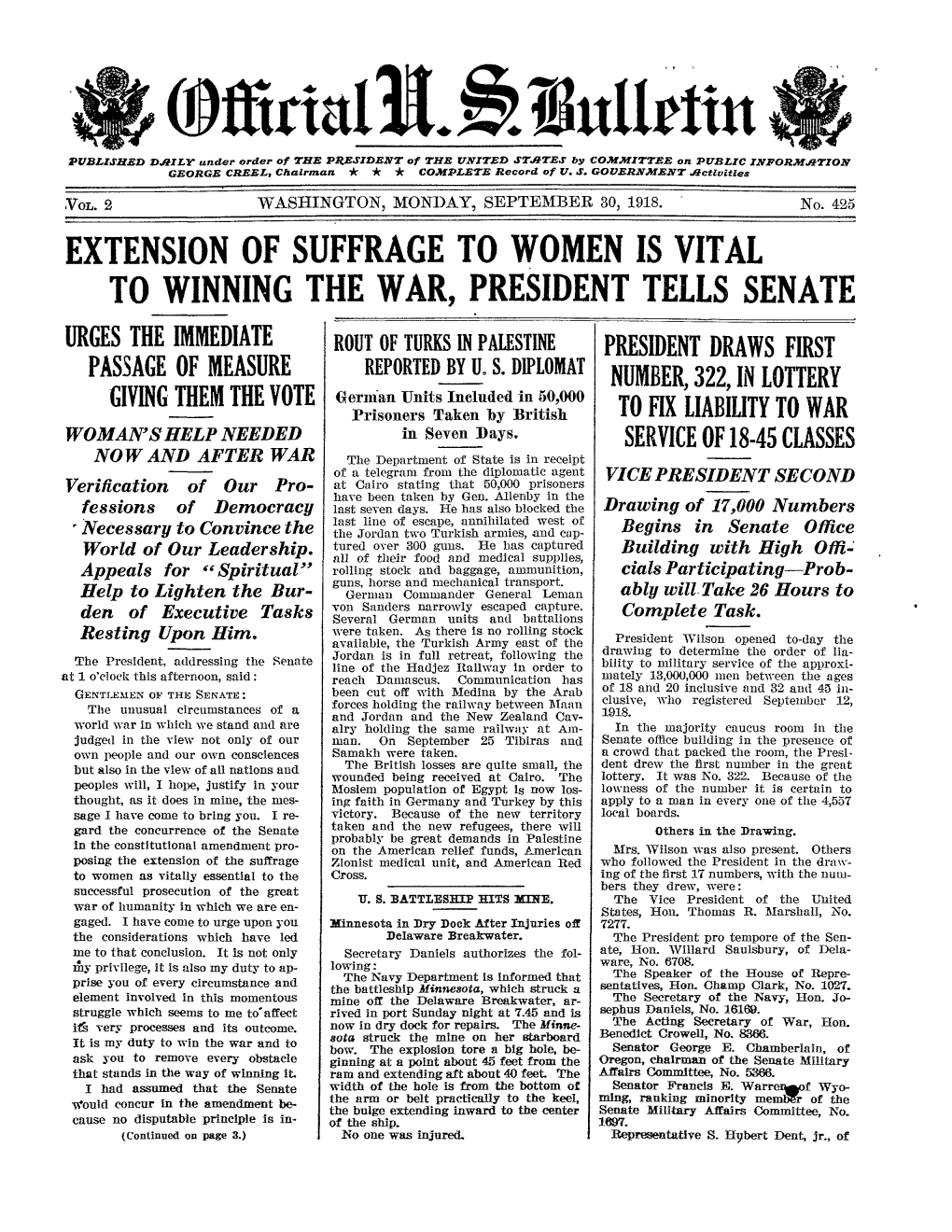 Extension of Suffrage to Women Is Vital to Winning