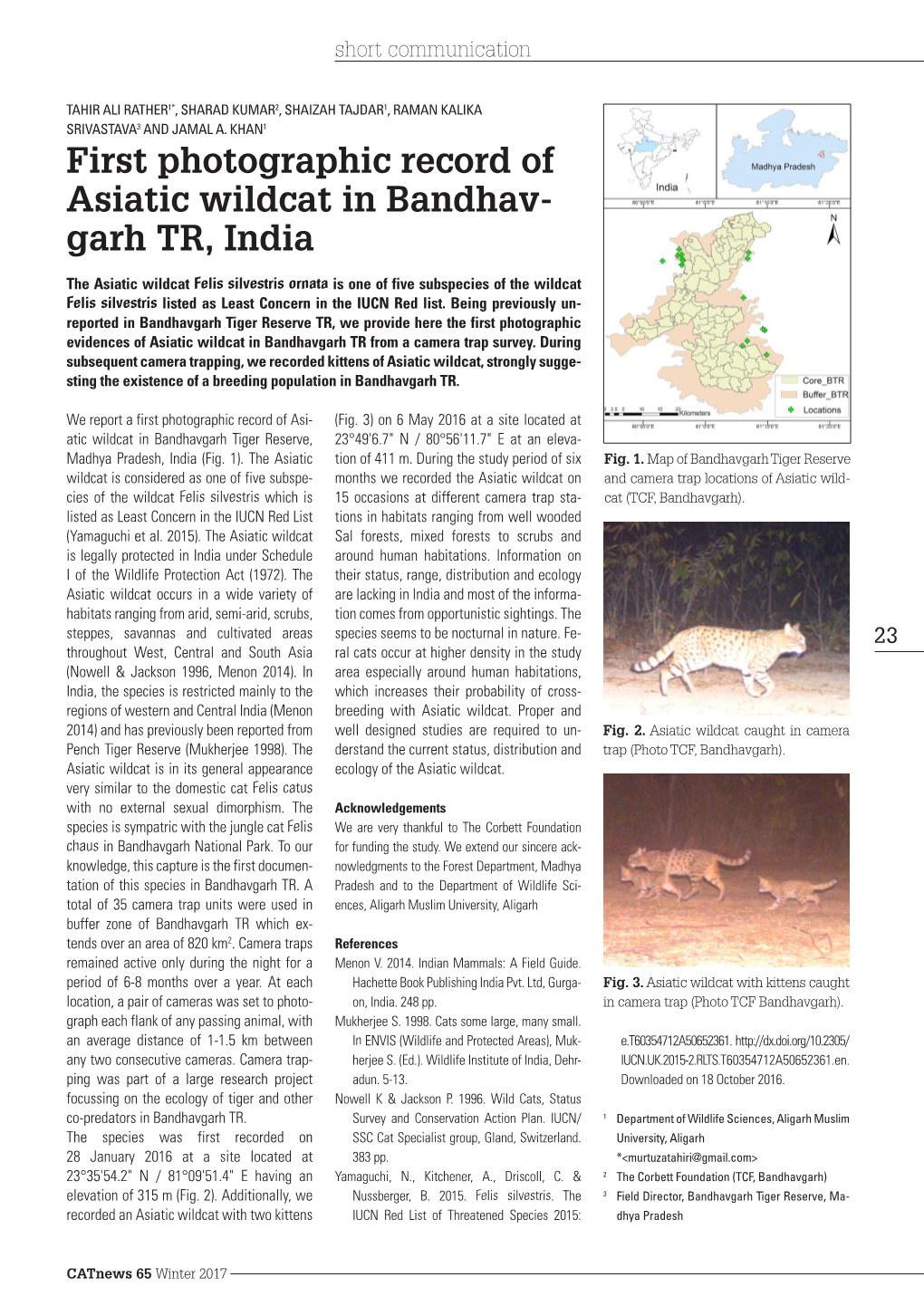 First Photographic Record of Asiatic Wildcat in Bandhav- Garh TR, India