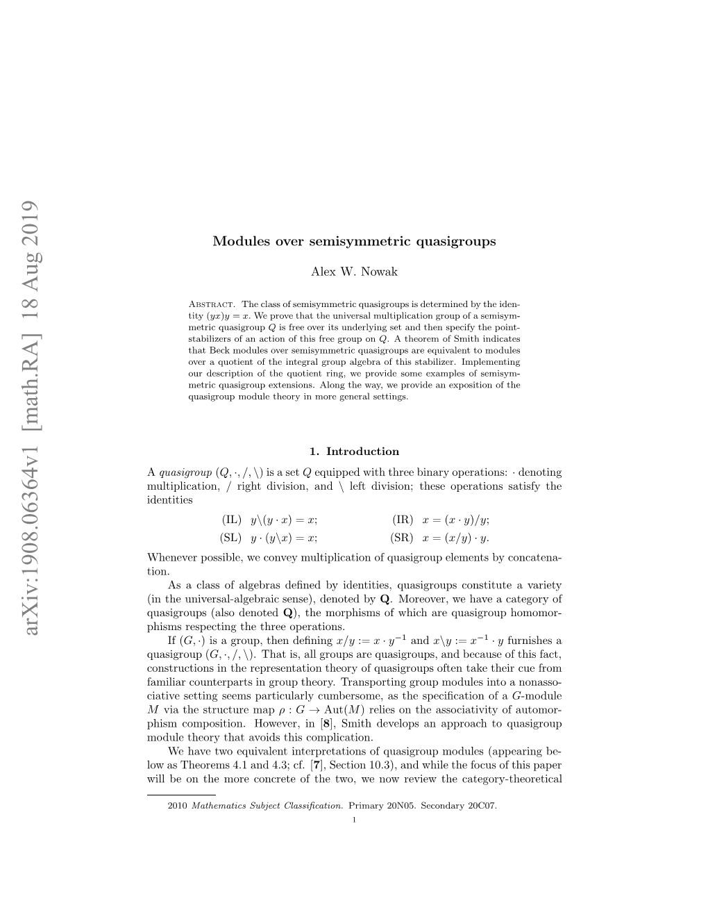 Modules Over Semisymmetric Quasigroups