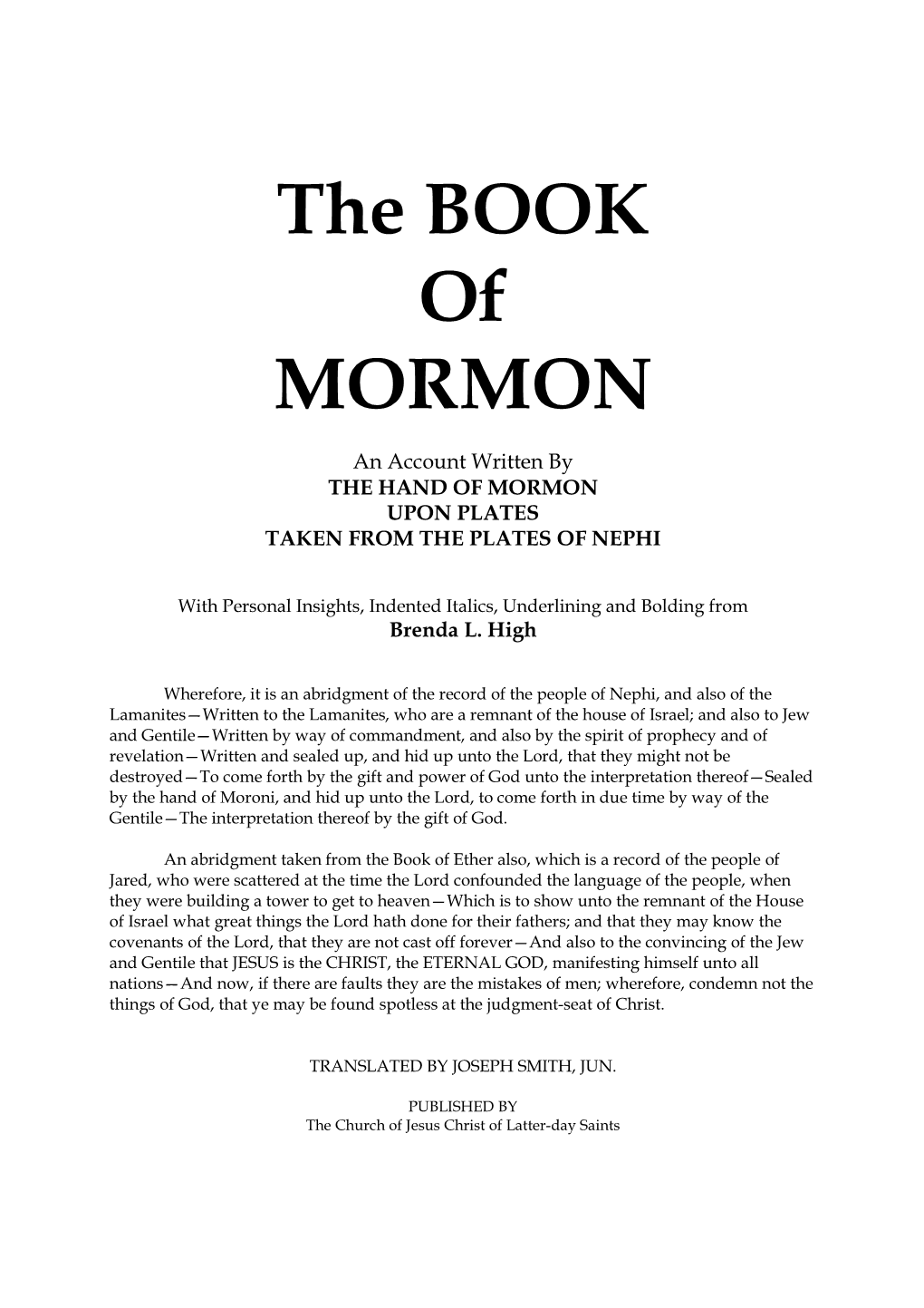 The BOOK of MORMON