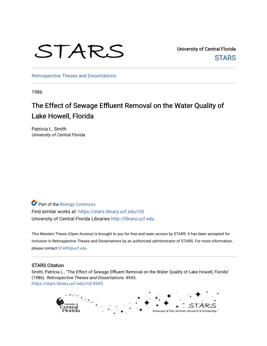 The Effect of Sewage Effluent Removal on the Water Quality of Lake Howell, Florida