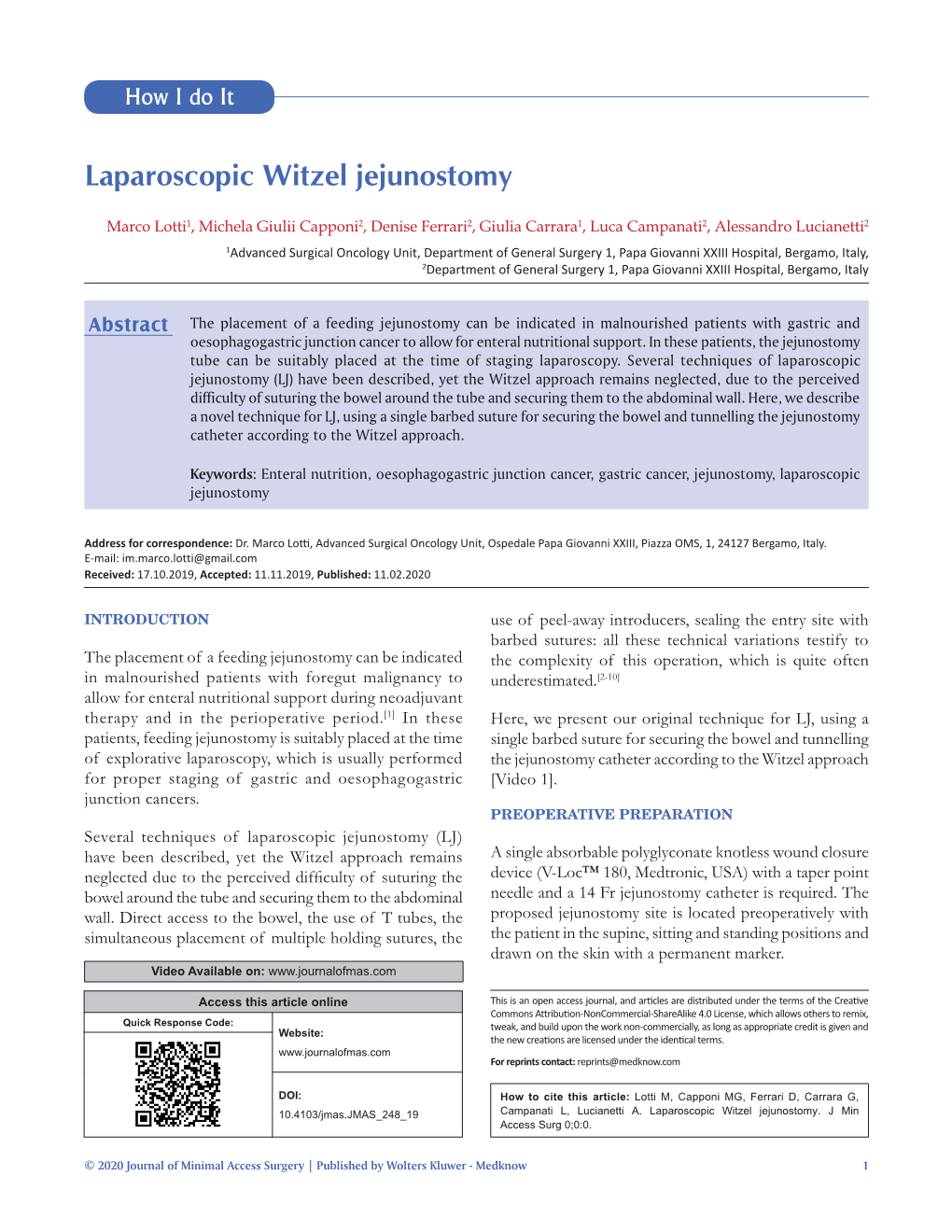 Laparoscopic Witzel Jejunostomy