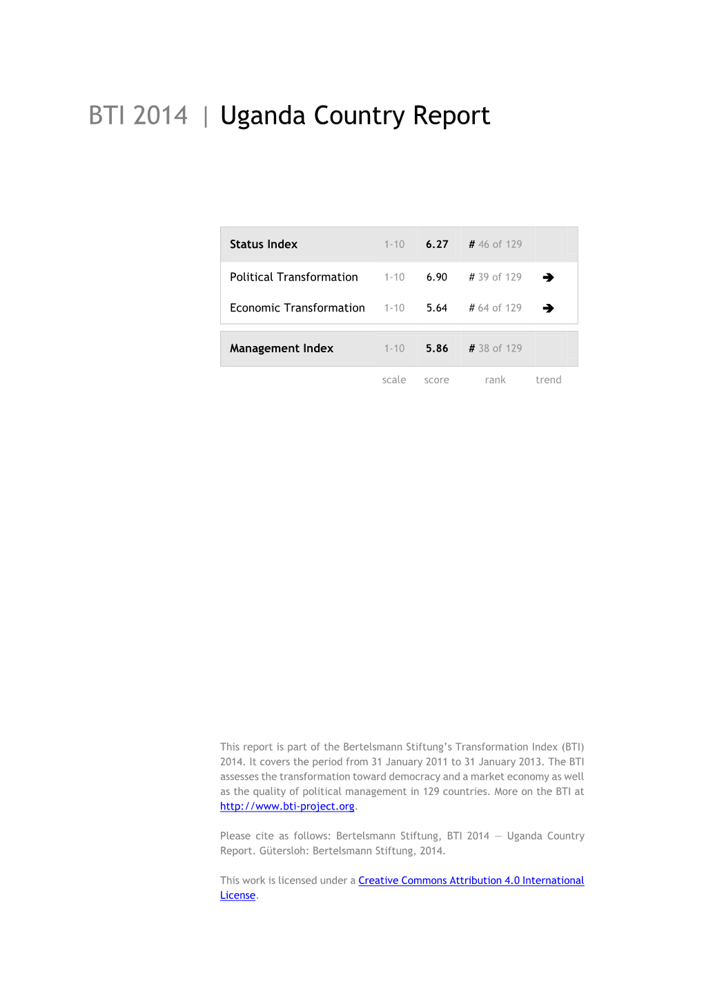 Uganda Country Report BTI 2014