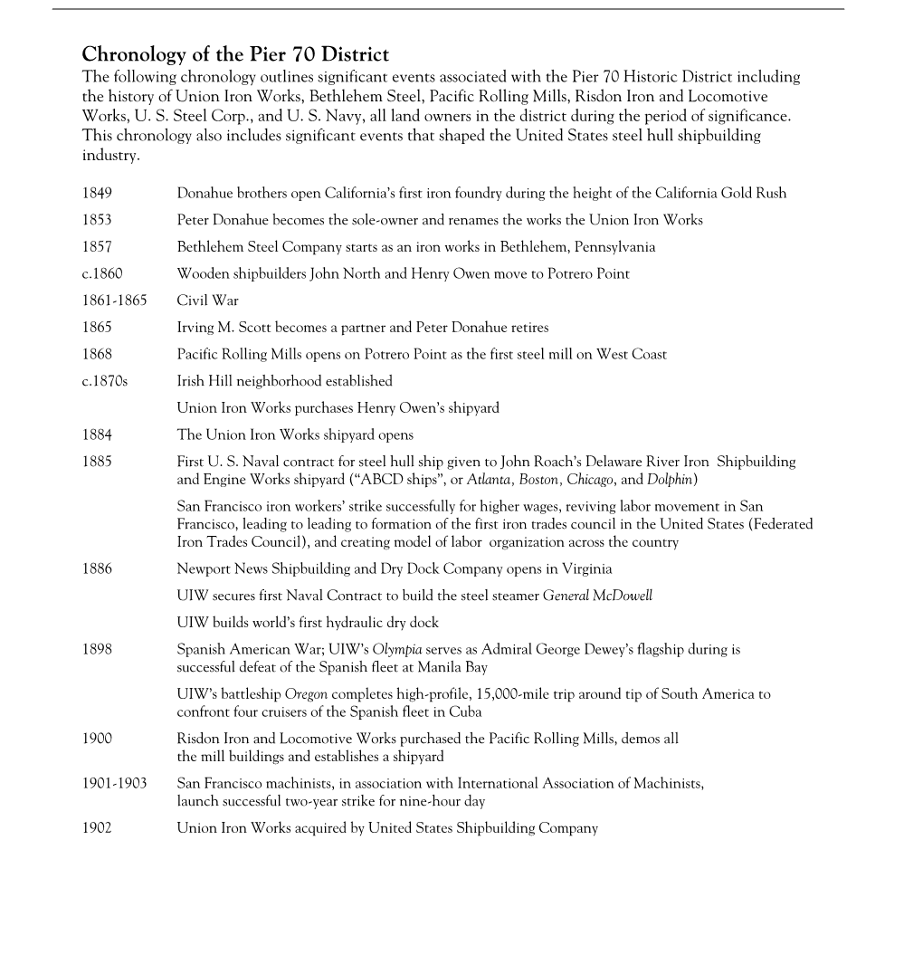 Chronology of Pier 70 Area