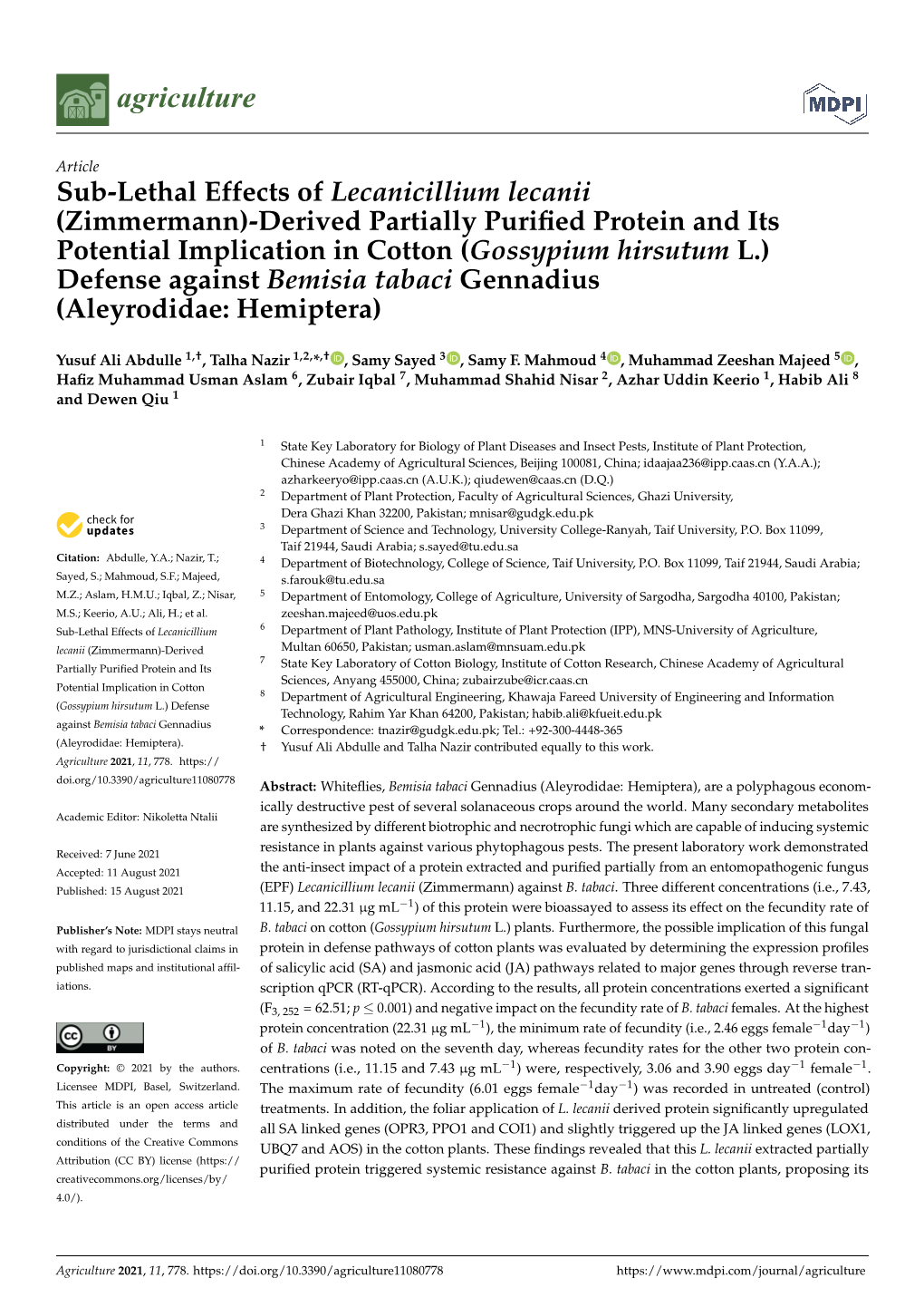 Sub-Lethal Effects of Lecanicillium Lecanii