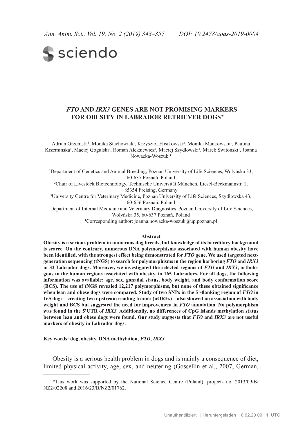 Ann. Anim. Sci., Vol. 19, No. 2 (2019) 343–357 DOI: 10.2478/Aoas-2019-0004