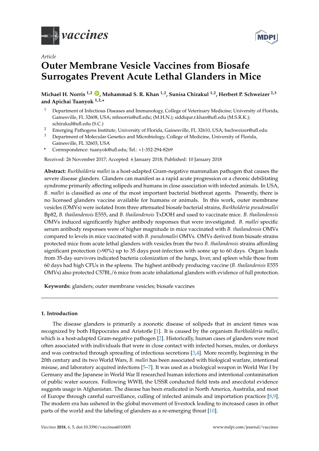 Outer Membrane Vesicle Vaccines from Biosafe Surrogates Prevent Acute Lethal Glanders in Mice