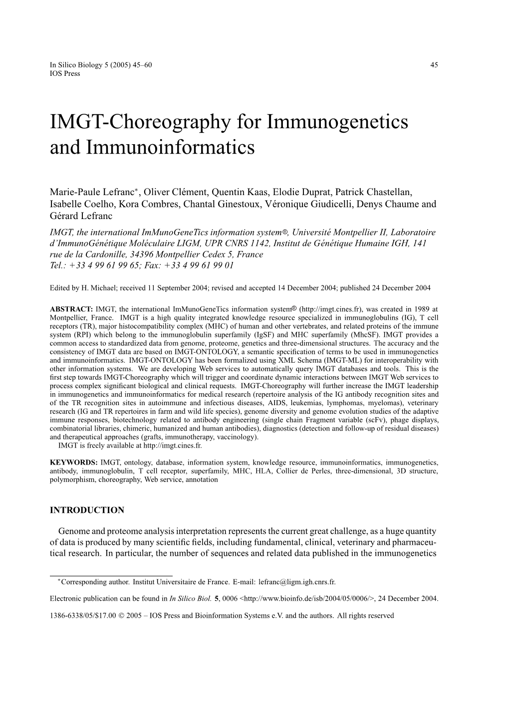 IMGT-Choreography for Immunogenetics and Immunoinformatics