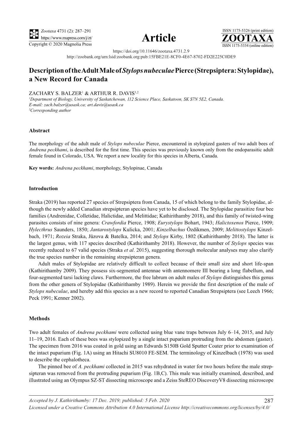 Strepsiptera: Stylopidae), a New Record for Canada