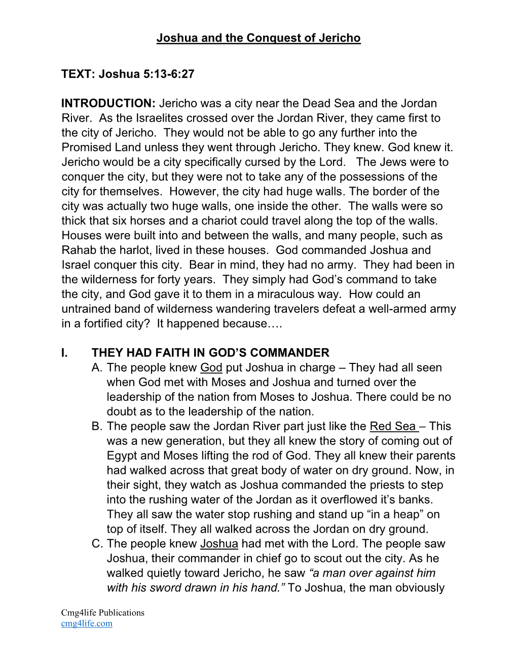 Joshua 5:13-6:27 INTRODUCTION: Jericho Was a City Near the Dead Sea and the Jordan River