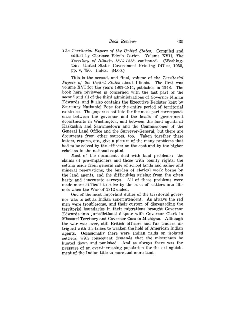 Book Reviews the Territorial Papers of the United States. Compiled