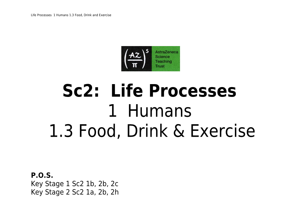 Life Processes 1 Humans 1.3 Food, Drink and Exercise