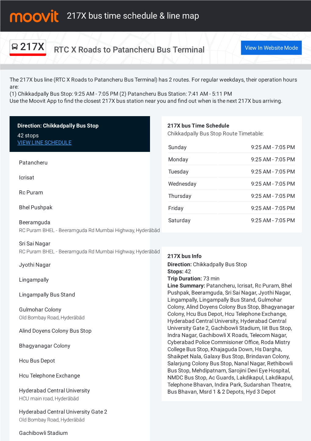 217X Bus Time Schedule & Line Route