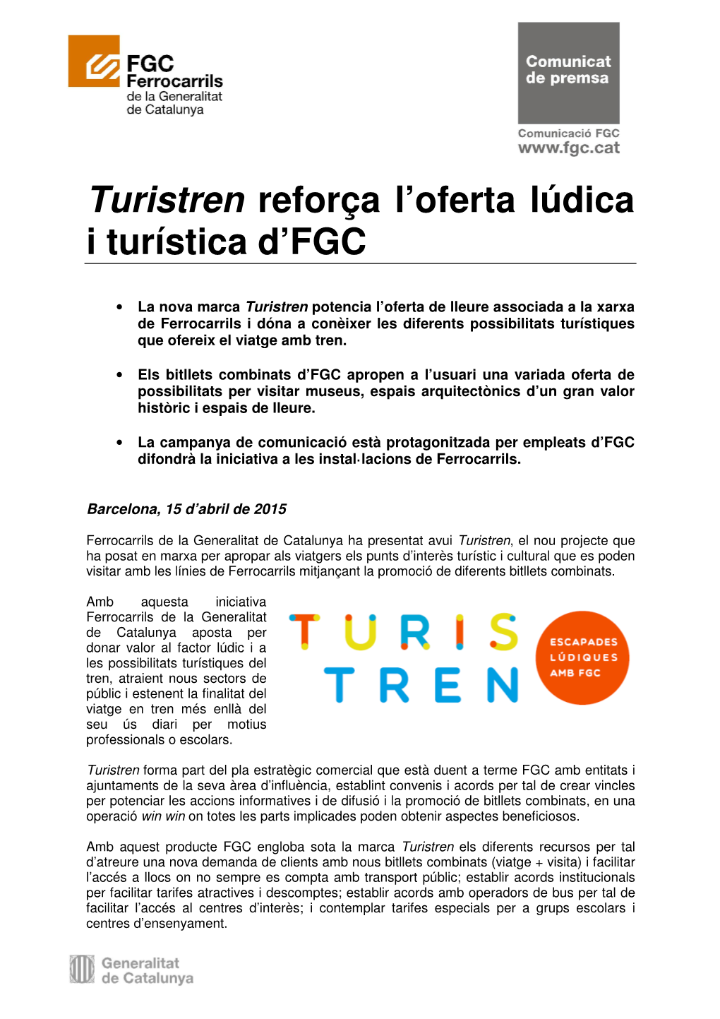 Turistren Reforça L'oferta Lúdica I Turística D'fgc