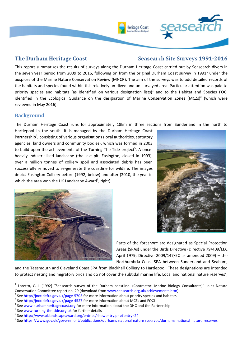 The Durham Heritage Coast Seasearch Site Surveys 1991-2016
