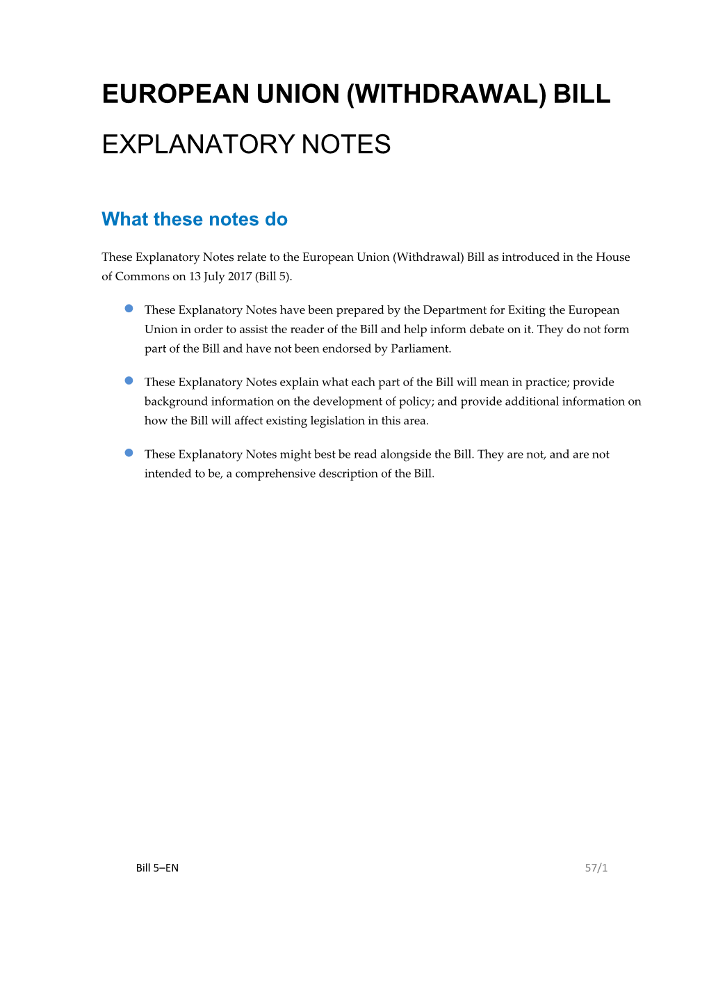 Explanatory Notes to the European Union (Withdrawal) Bill