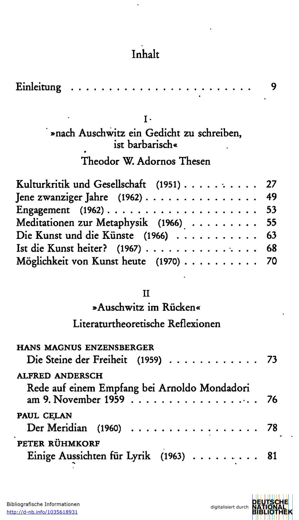 Nach Auschwitz Ein Gedicht Zu Schreiben, Ist Barbarisch« Theodor W