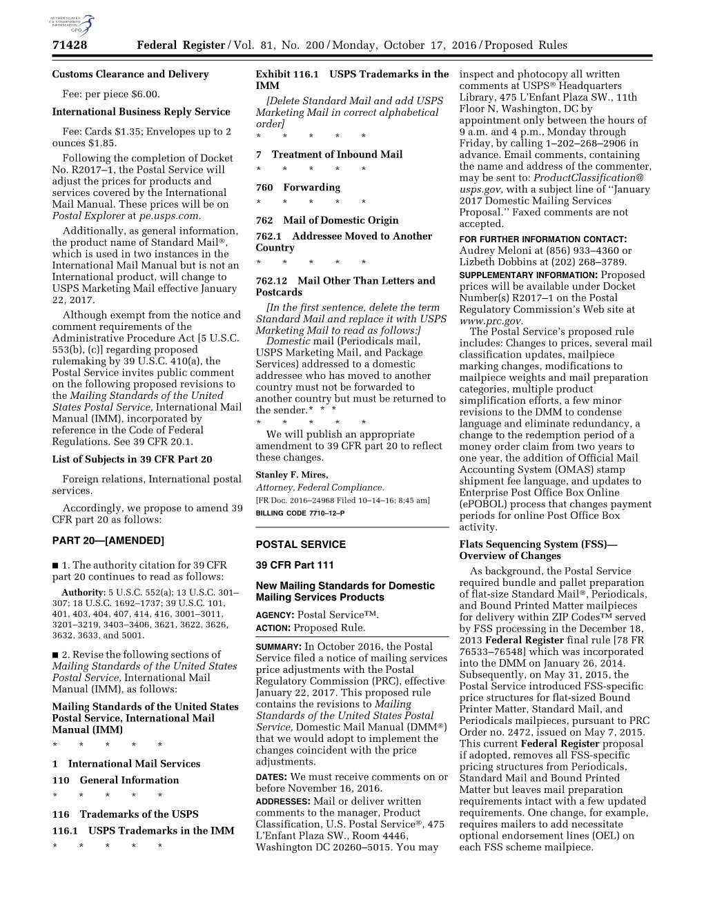 Federal Register/Vol. 81, No. 200/Monday, October 17, 2016