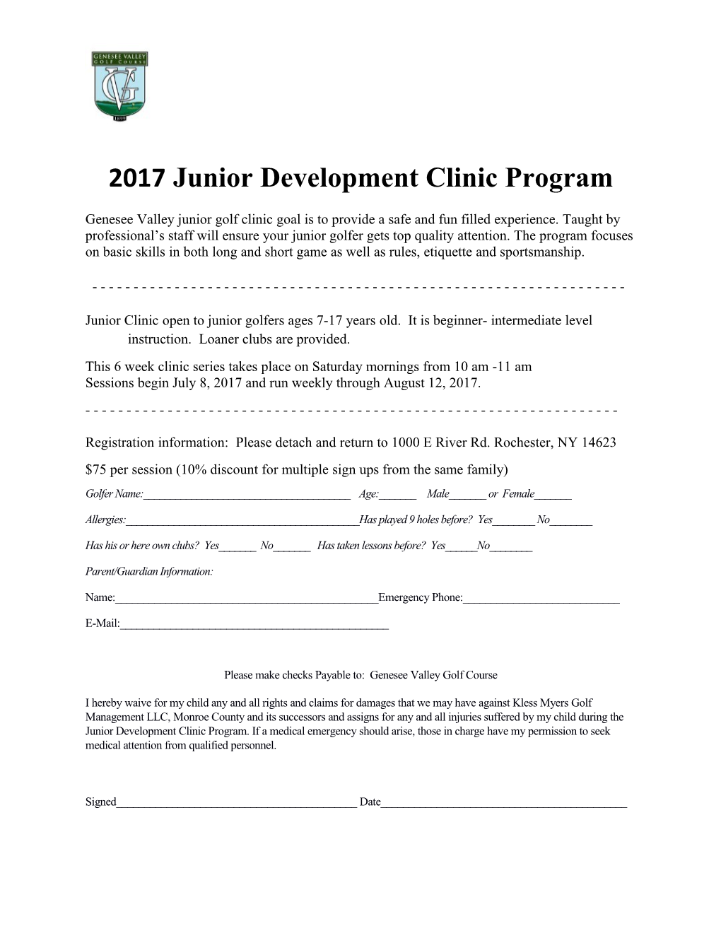 2017 Junior Development Clinic Program