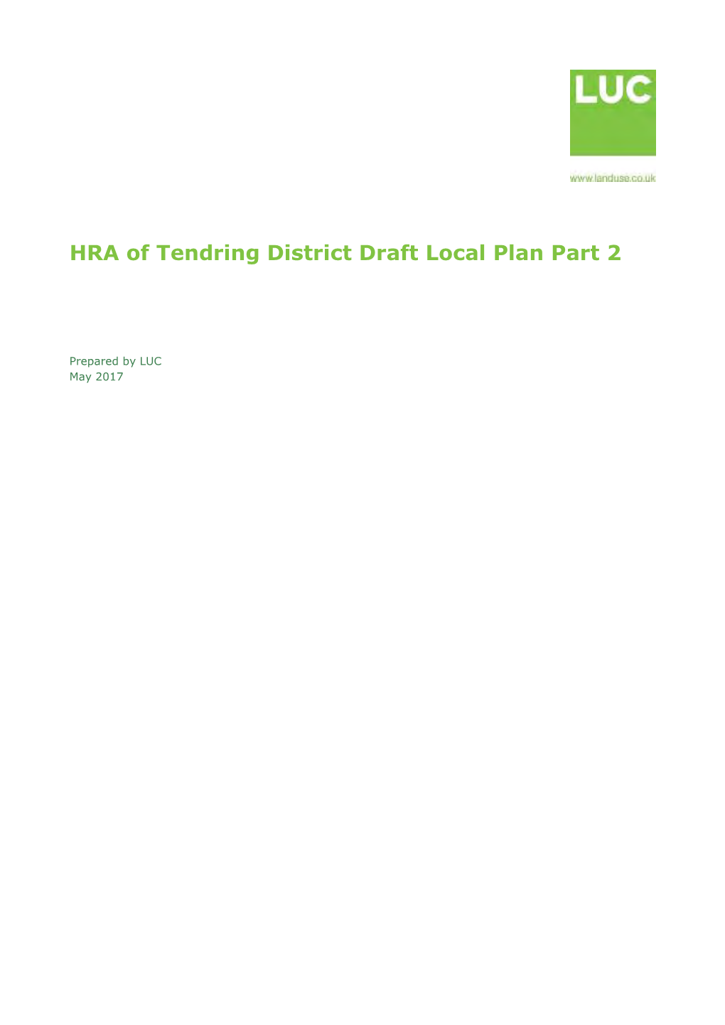 HRA of Tendring District Draft Local Plan Part 2