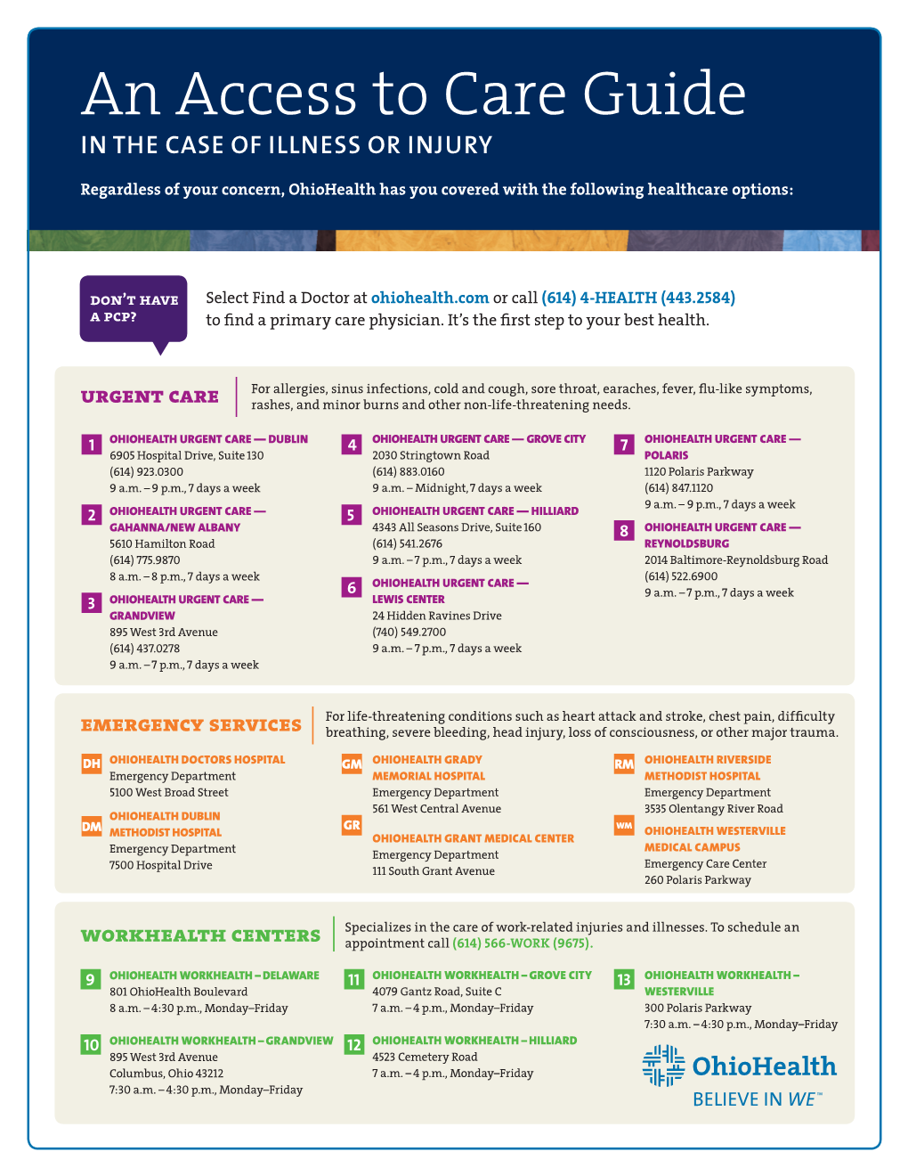 An Access to Care Guide in the CASE of ILLNESS OR INJURY