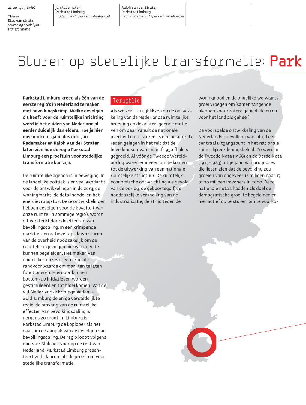 Sturen Op Stedelijke Transformatie: Park Stad Limburg Proeftuin Bevolkingskrimp