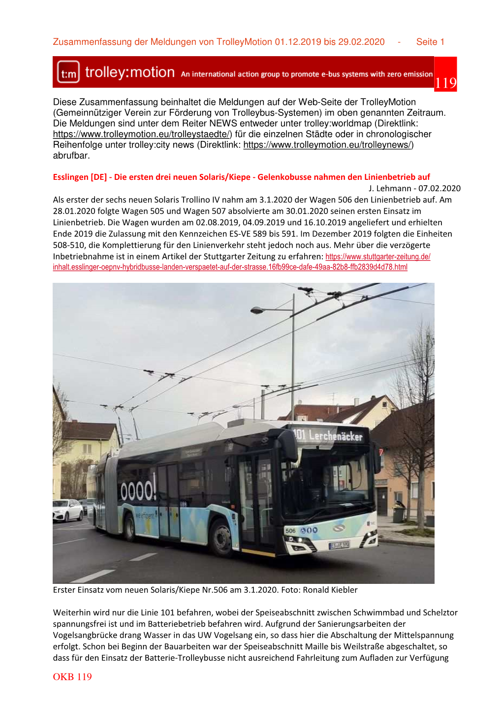 OKB 119 Zusammenfassung Der Meldungen Von Trolleymotion 01.12.2019 Bis 29.02.2020 - Seite 2 Steht