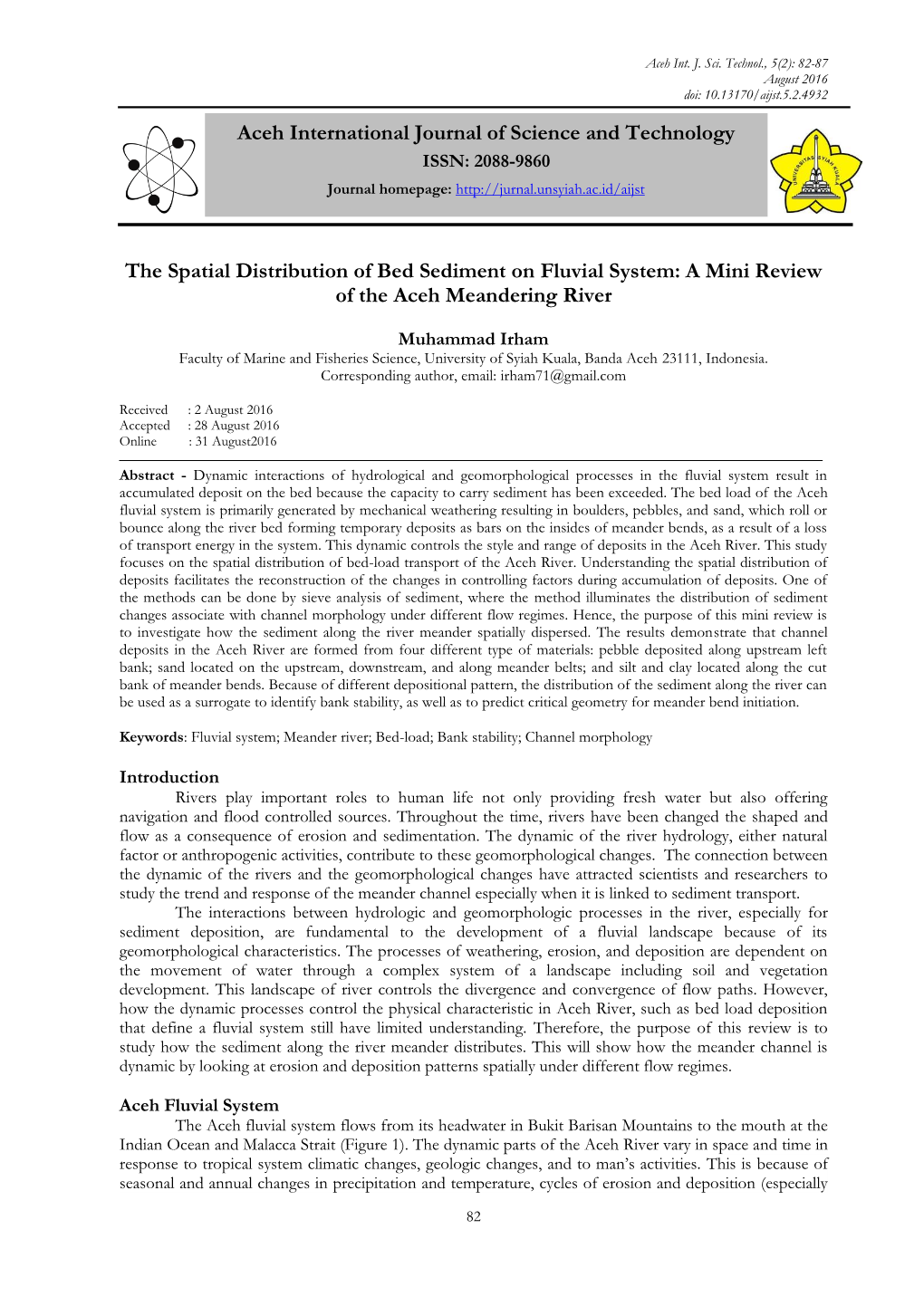 The Spatial Distribution of Bed Sediment on Fluvial System: a Mini Review of the Aceh Meandering River