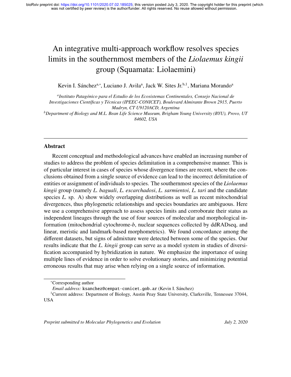 An Integrative Multi-Approach Workflow Resolves Species Limits in the Southernmost Members of the Liolaemus Kingii Group (Squama