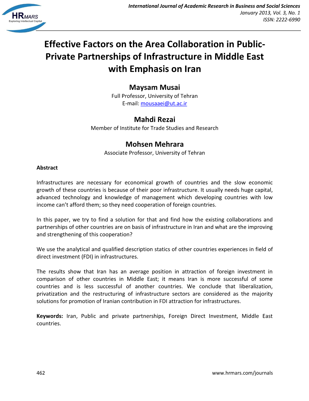 Effective Factors on the Area Collaboration in Public- Private Partnerships of Infrastructure in Middle East with Emphasis on Iran